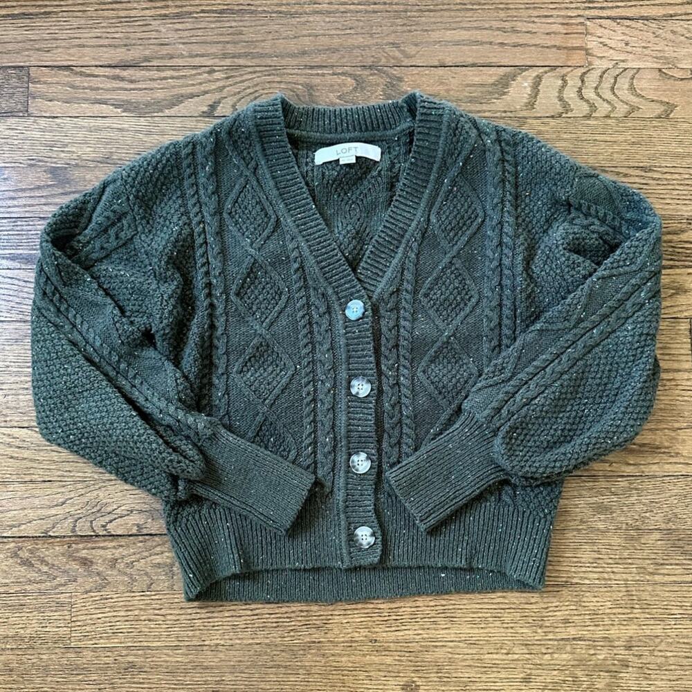 Ann Taylor Loft Forest Green Cable Knit Cardigan Sweater Size XSmall